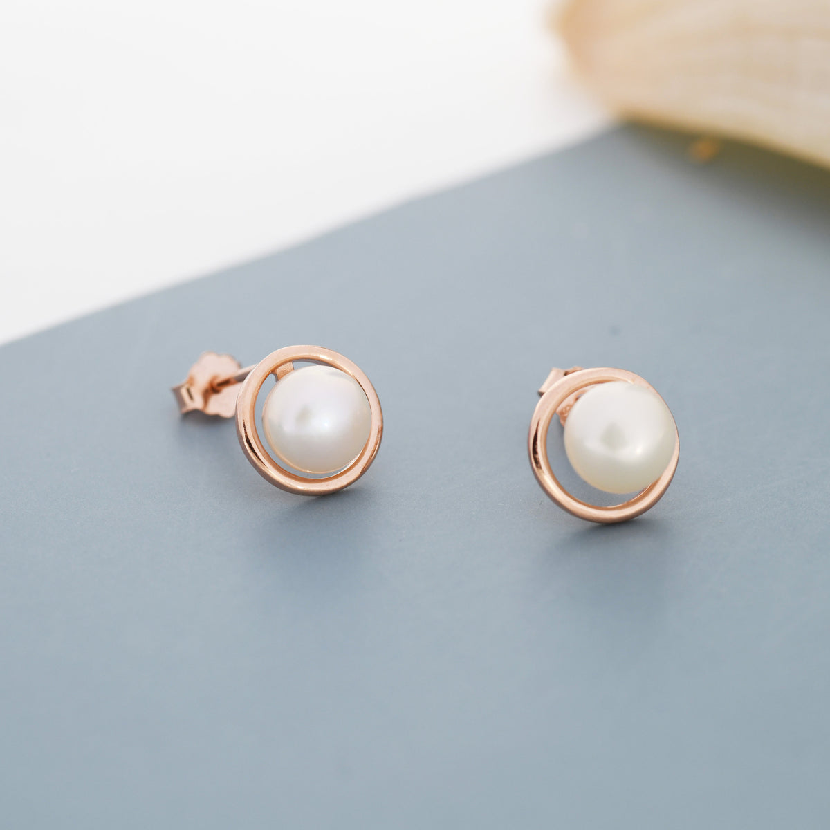 Genuine Freshwater Pearl and Circle Stud Earrings in Sterling Silver, Delicate Keshi Pearl Halo Earrings, Genuine Freshwater Pearls.