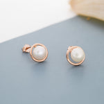 Genuine Freshwater Pearl and Circle Stud Earrings in Sterling Silver, Delicate Keshi Pearl Halo Earrings, Genuine Freshwater Pearls.