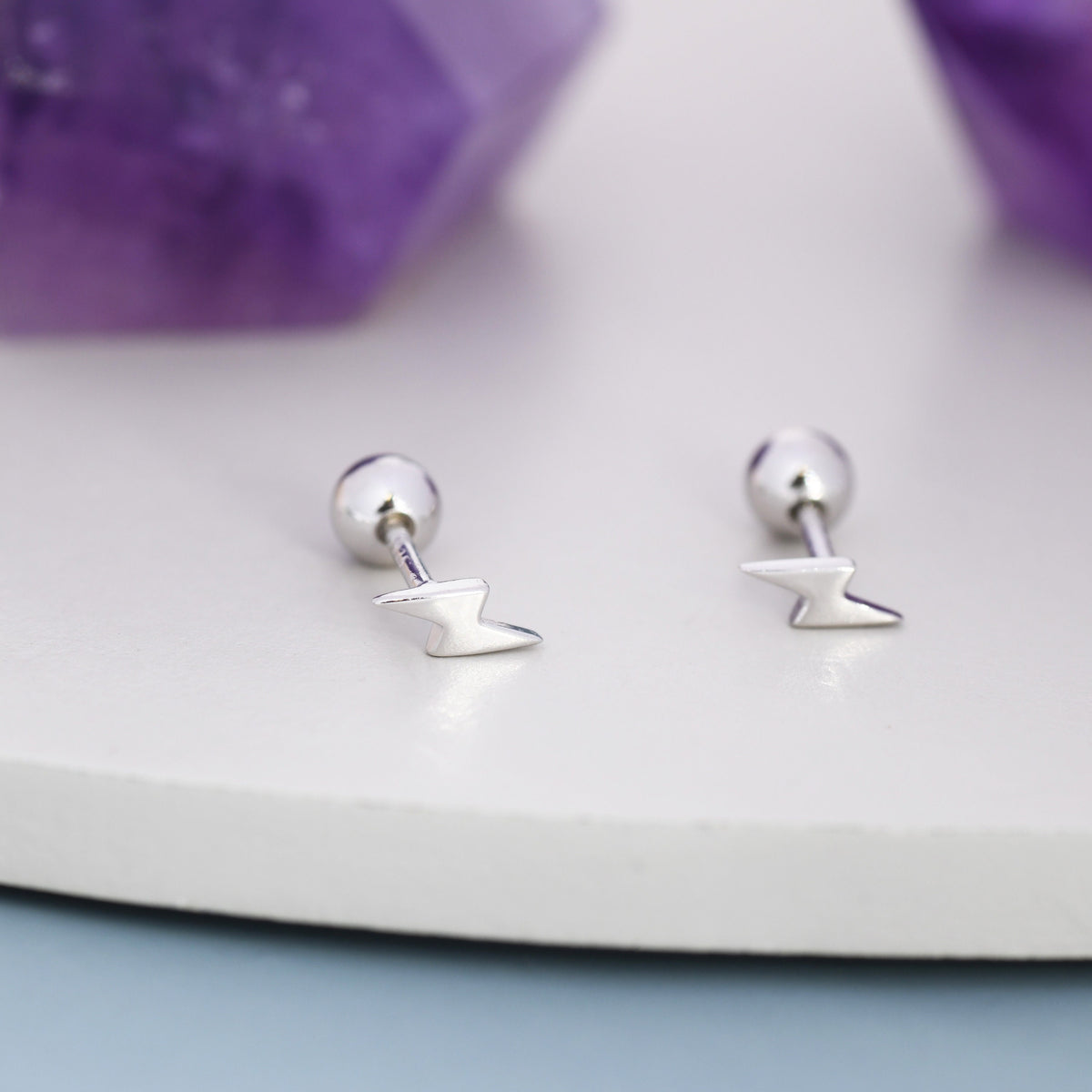 Extra Tiny Lightning Bolt Barbell Earrings in Sterling Silver, Screw Back Lightening Bolt Earrings, Screwback Earrings