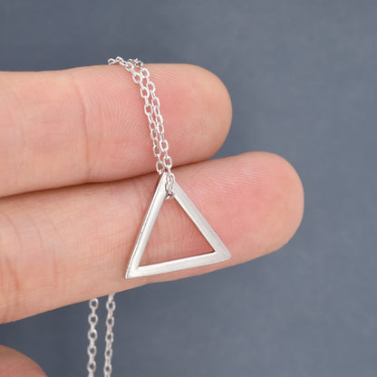 Sterling Silver Minimalist Open Triangle Geometric Pendant Necklace  - Simple and Elegant. Minimalist Triangle Necklace