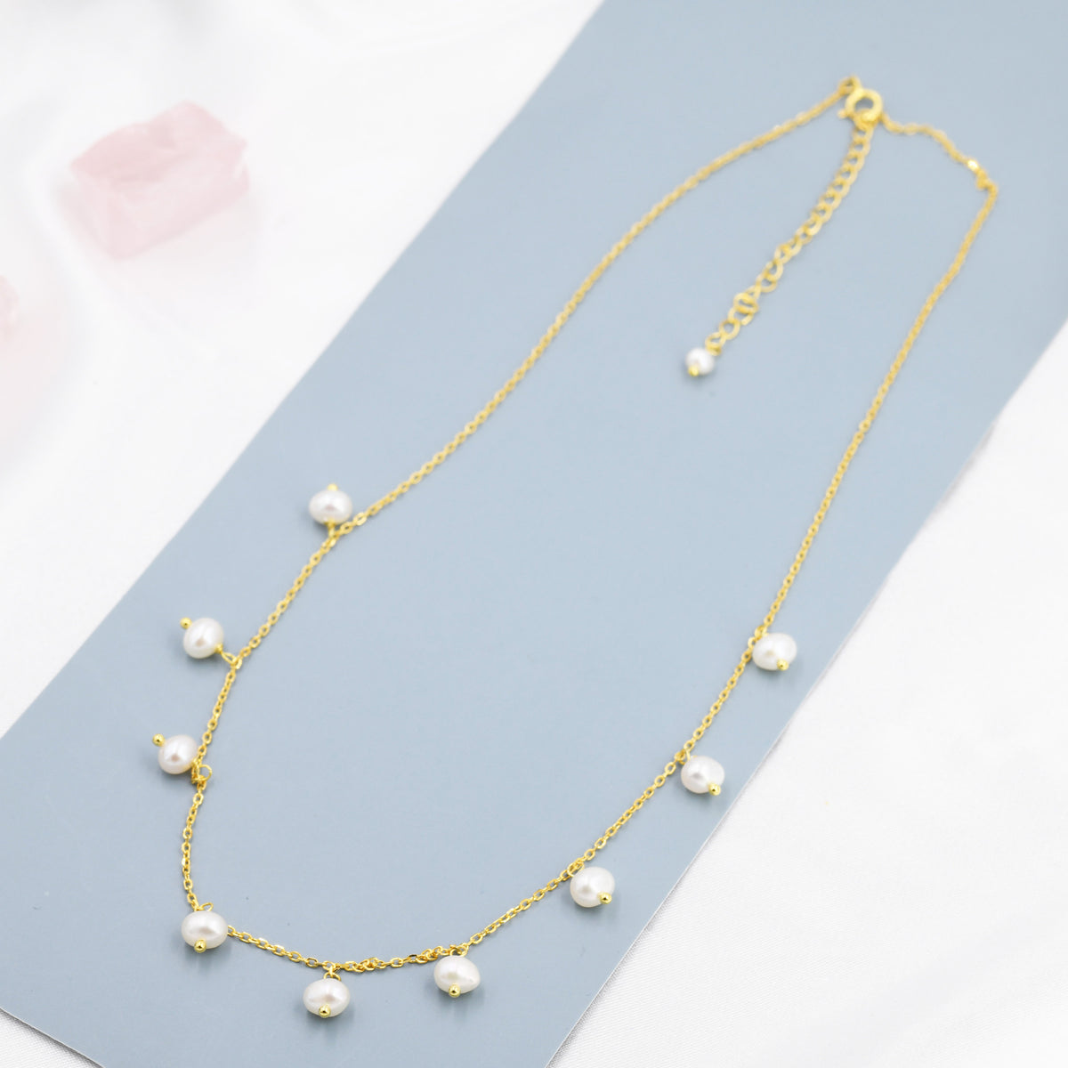 Dangle Pearl Necklace in Sterling Silver, Silver or Gold , Genuine Freshwater Pearls Necklace, Pearl Necklace