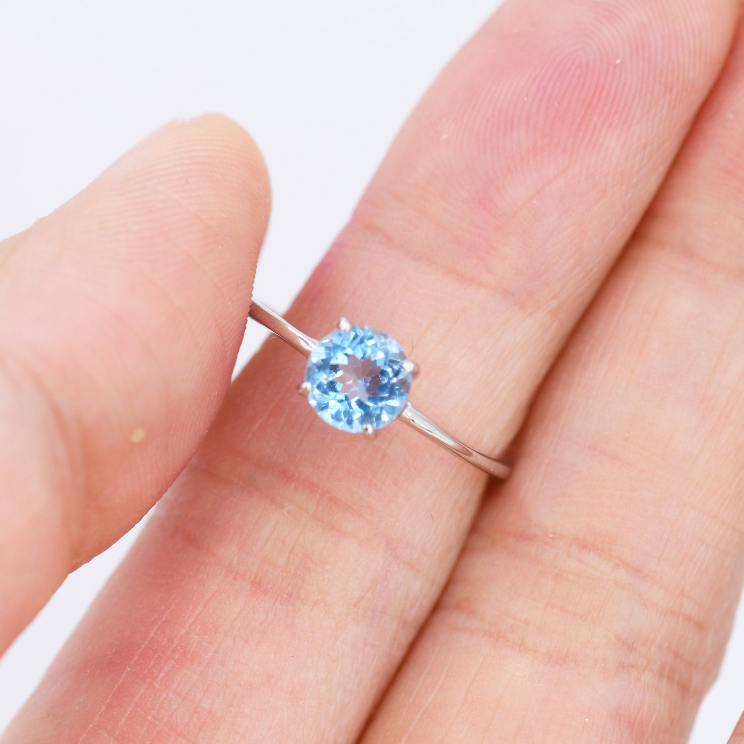 Swiss Brilliant Cut 6mm Blue Topaz Gemstone Ring