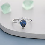 Pear Cut Sapphire Blue CZ Crown Ring in Sterling Silver, Vintage Inspired Design, US 5 - 8, September Birthstone