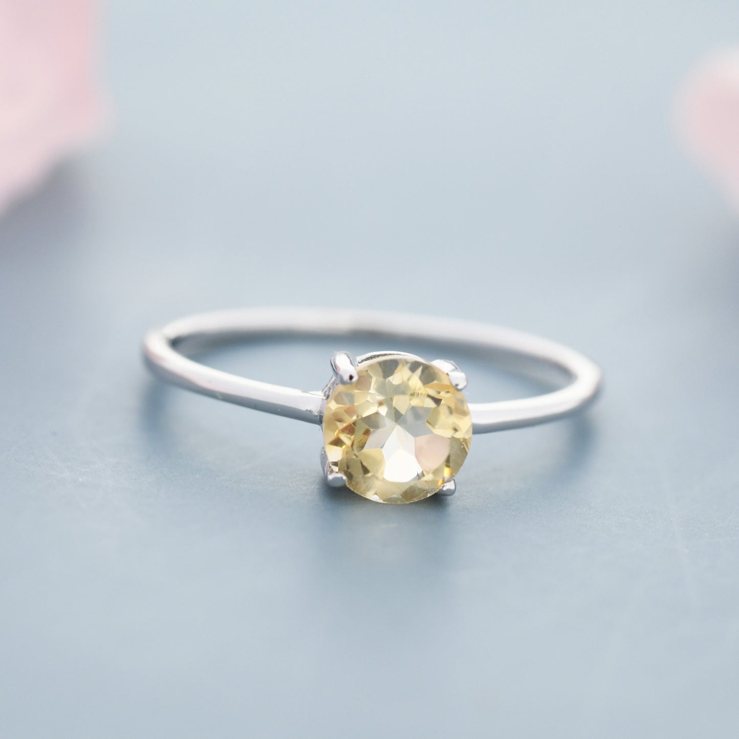 Genuine 1Ct Citrine Crystal Ring in Sterling Silver, Natural Brilliant Cut Citrine Stone Ring, Stacking Rings, US 5-8