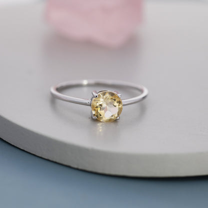 Genuine 1Ct Citrine Crystal Ring in Sterling Silver, Natural Brilliant Cut Citrine Stone Ring, Stacking Rings, US 5-8