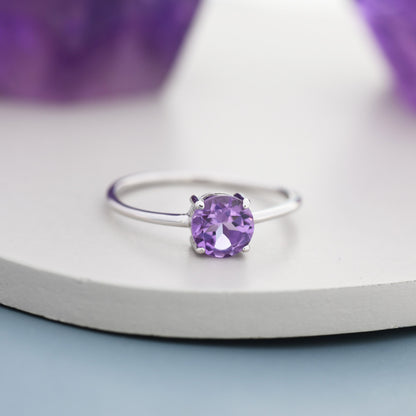 Genuine 1Ct Amethyst Crystal Ring in Sterling Silver, Natural Brilliant Cut Citrine Stone Ring, Stacking Rings, US 5-8