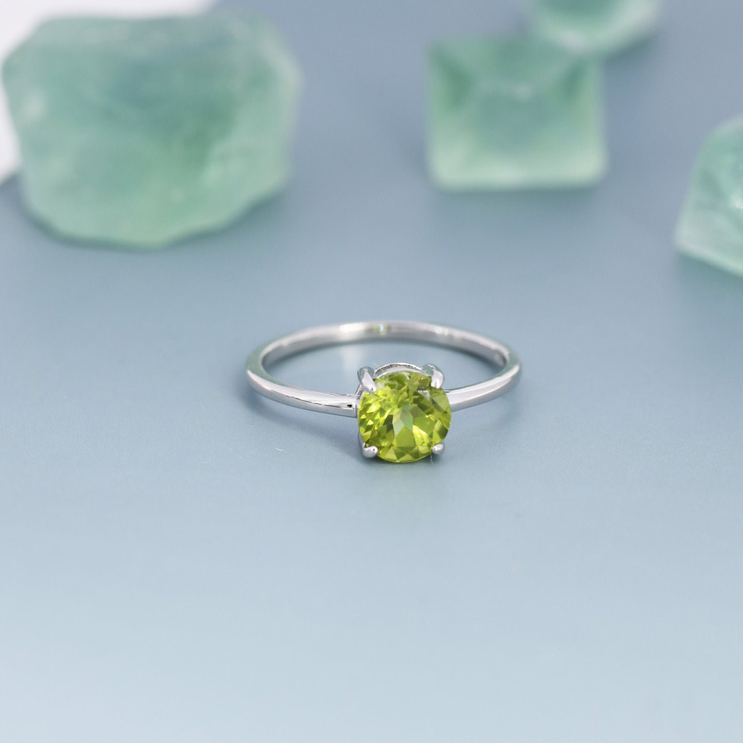 Genuine 1Ct Peridot Ring in Sterling Silver, Natural Brilliant Cut Peridot Stone Ring, Stacking Rings, US 5-8