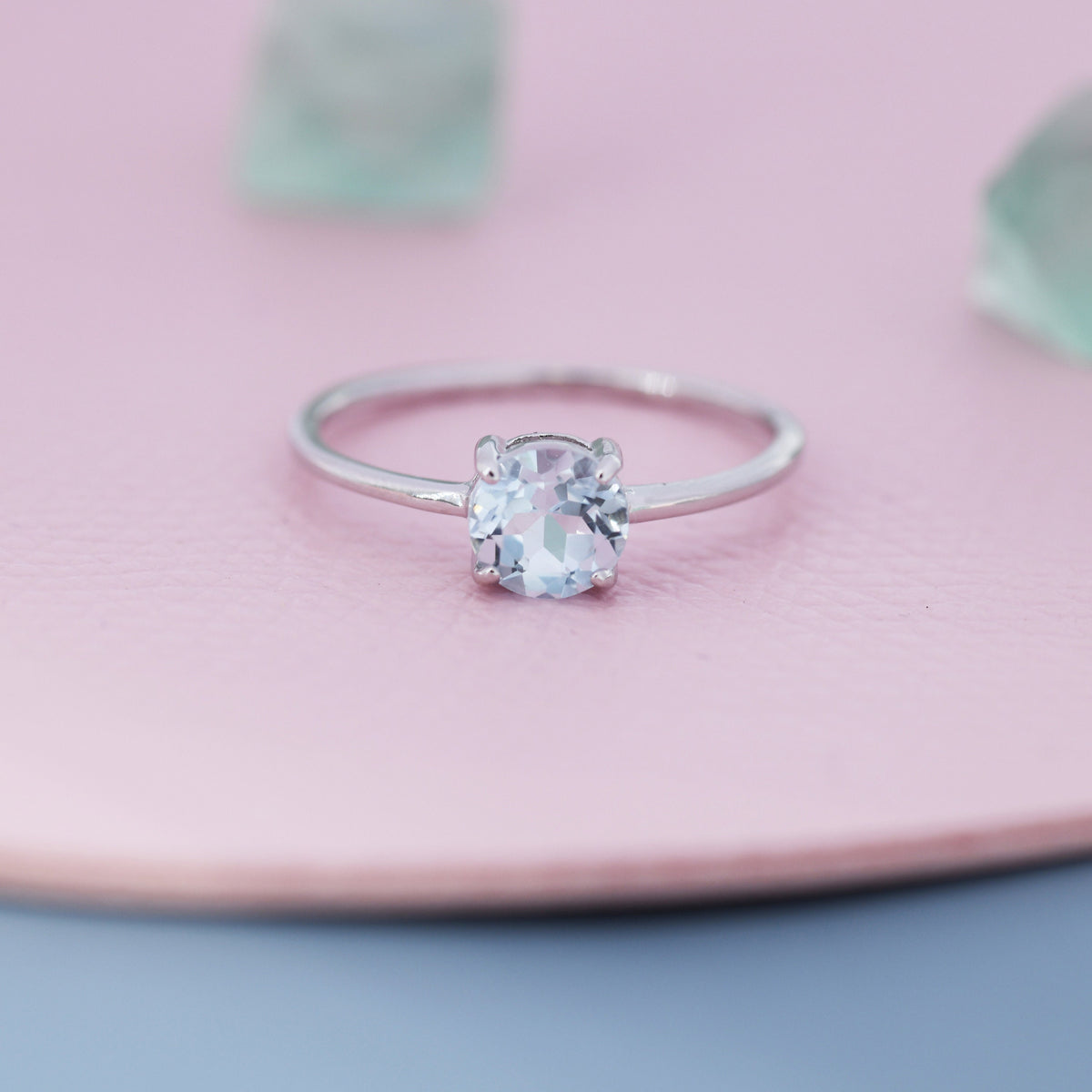 Genuine 1Ct Sky Blue Topaz Ring in Sterling Silver, Natural Brilliant Cut Topaz Stone Ring, Stacking Rings, US 5-8