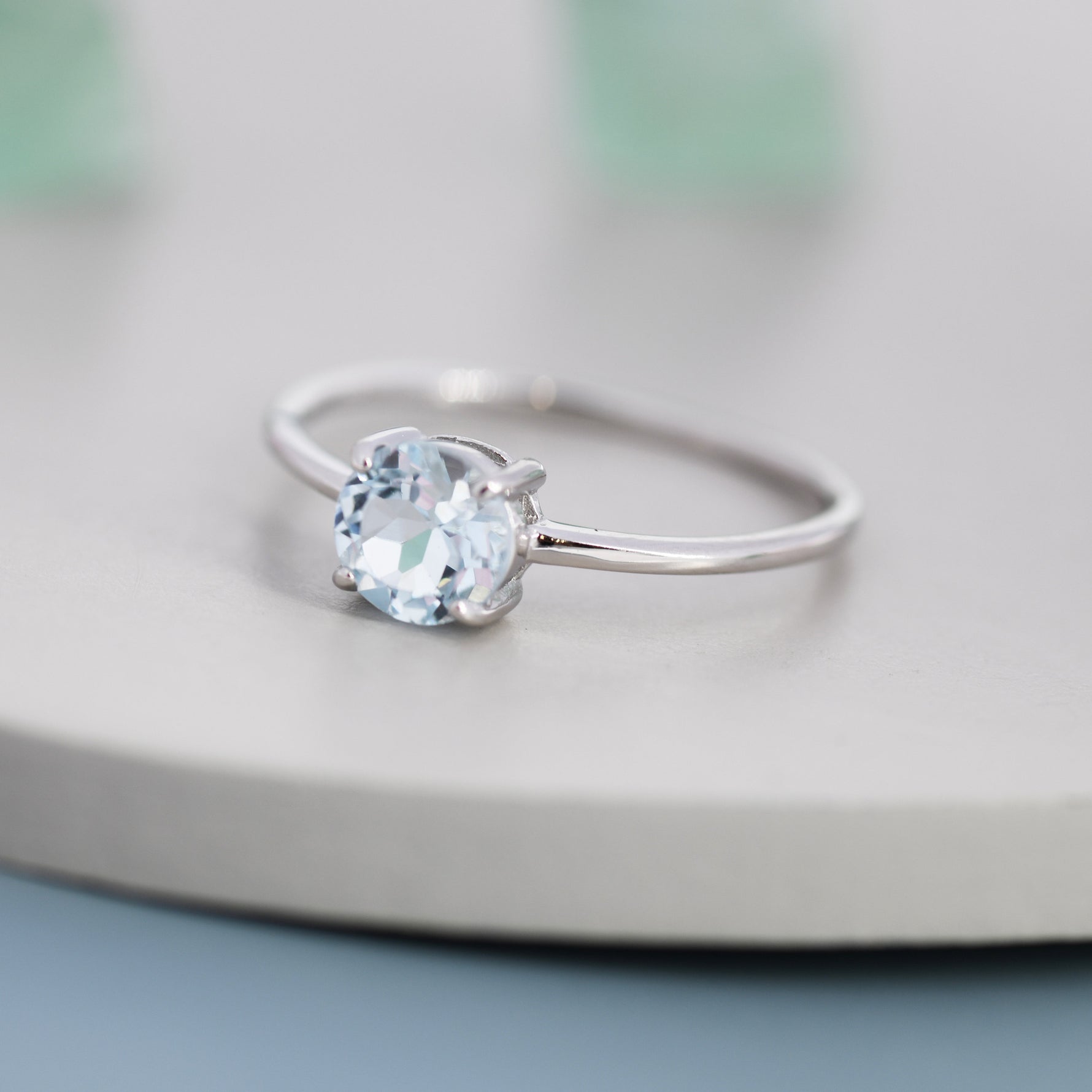 Genuine 1Ct Sky Blue Topaz Ring in Sterling Silver, Natural Brilliant Cut Topaz Stone Ring, Stacking Rings, US 5-8