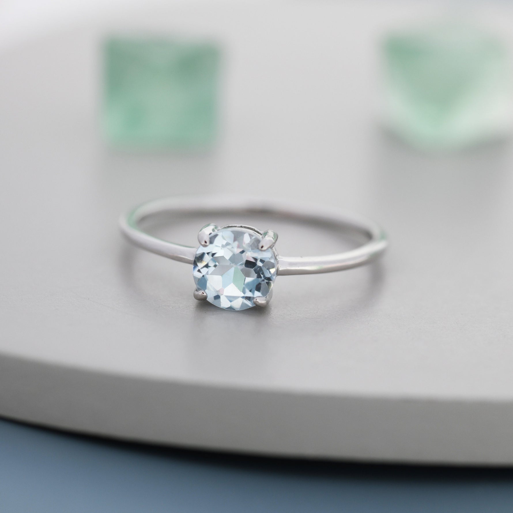 Genuine 1Ct Sky Blue Topaz Ring in Sterling Silver, Natural Brilliant Cut Topaz Stone Ring, Stacking Rings, US 5-8