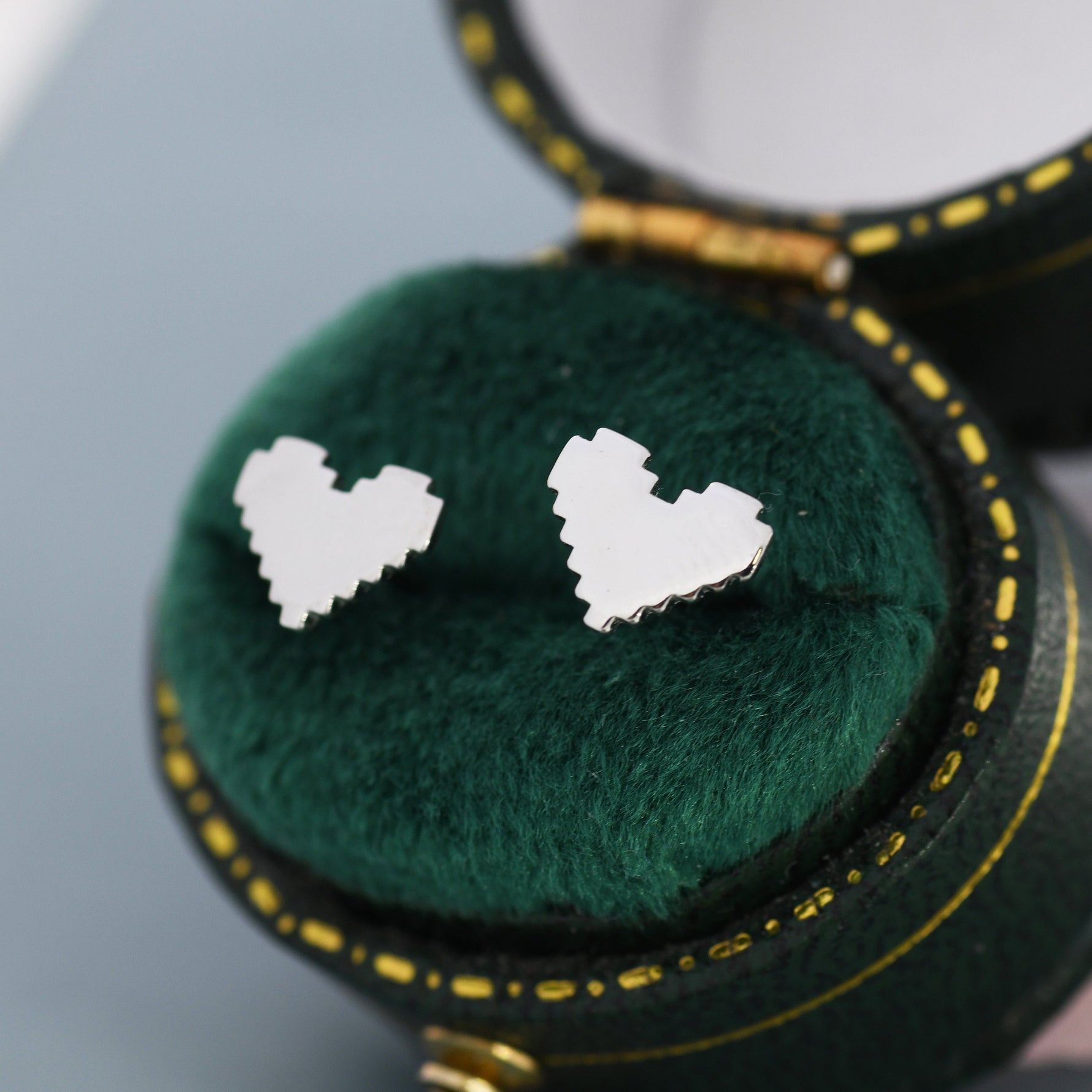 8 Bit Pixel Heart Stud Earrings in Sterling Silver, Silver, Gold or Rose Gold over Sterling Silver, 8-bit, Pixel Heart Earrings