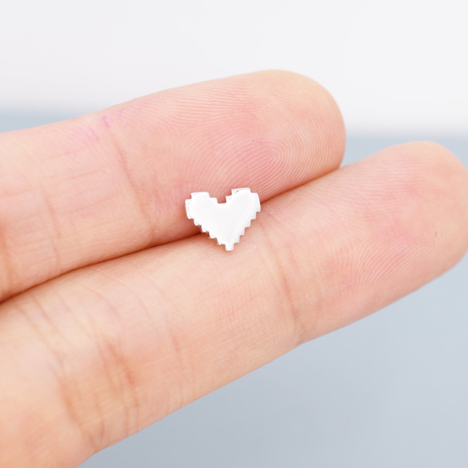 8 Bit Pixel Heart Stud Earrings in Sterling Silver, Silver, Gold or Rose Gold over Sterling Silver, 8-bit, Pixel Heart Earrings