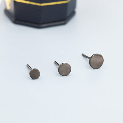 Pair of Sterling Silver Round Dot Stud Earrings, Available in 4mm, 5mm and 6mm, Silver or Black, Dainty Earrings, Stacking Earrings