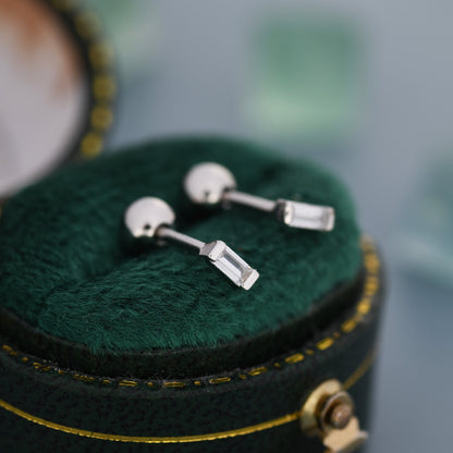 Extra Tiny Baguette CZ Screw Back Earrings in Sterling Silver, Silver or Gold, Geometric CZ Earrings, Stacking Earrings, Barbell Earrings