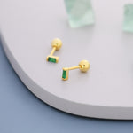 Extra Tiny Emerald Green Baguette CZ Screw Back Earrings in Sterling Silver, Silver or Gold, Stacking Earrings, Barbell Earrings