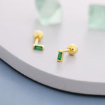 Extra Tiny Emerald Green Baguette CZ Screw Back Earrings in Sterling Silver, Silver or Gold, Stacking Earrings, Barbell Earrings