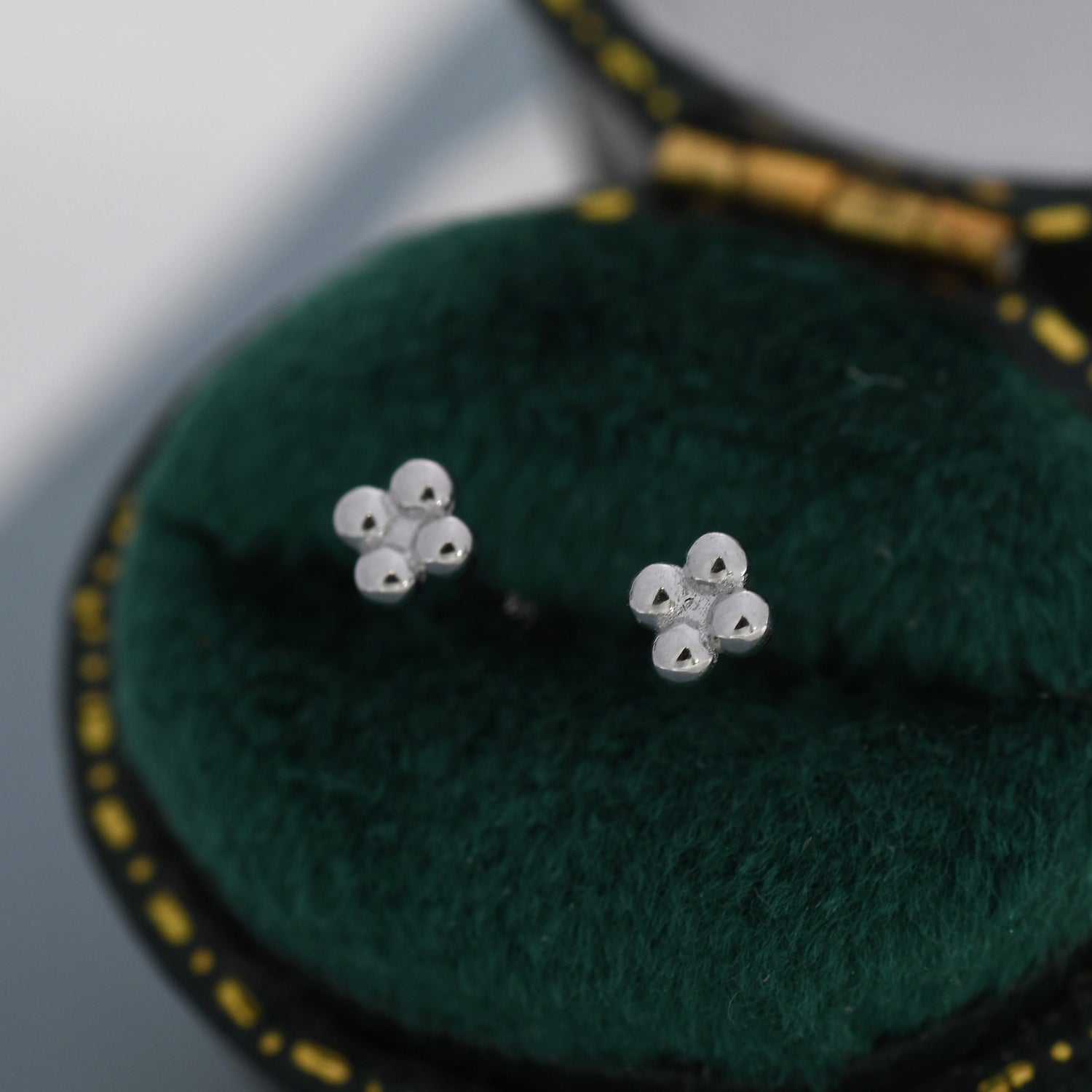 Extra Tiny Dotted Cluster Stud Earrings in Sterling Silver, Gold or Silver, Rose Gold, Four Ball Stud Earrings. Vintage Inspired Design