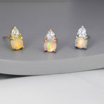 Opal with CZ Stud Earrings in Sterling Silver, Silver, Gold or Rose Gold, Vintage Inspired
