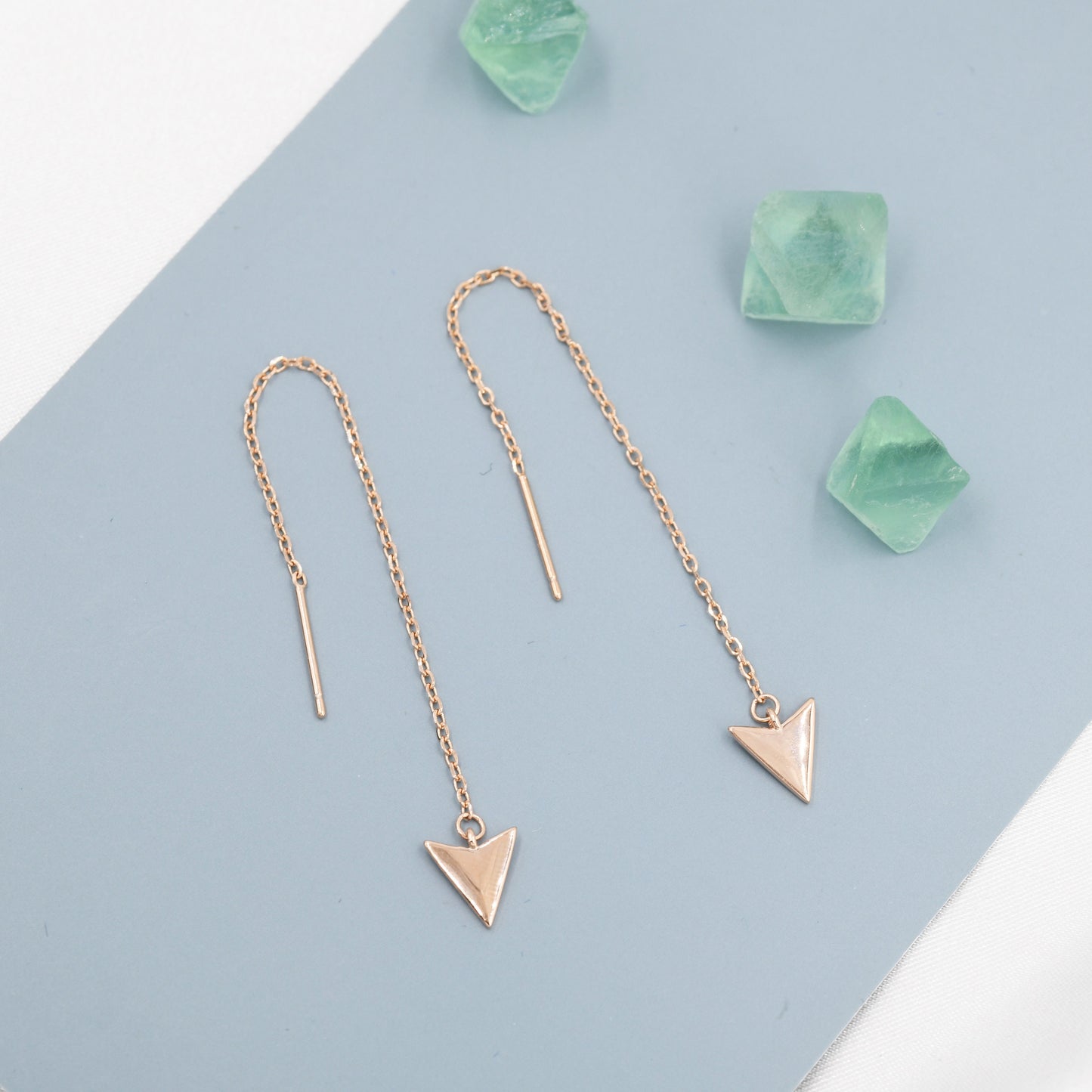 Arrowhead Threader Earrings in Sterling Silver, Silver, Gold or Rose Gold, Arrow Ear Threaders, Triangle Threader Earrings, Geometric