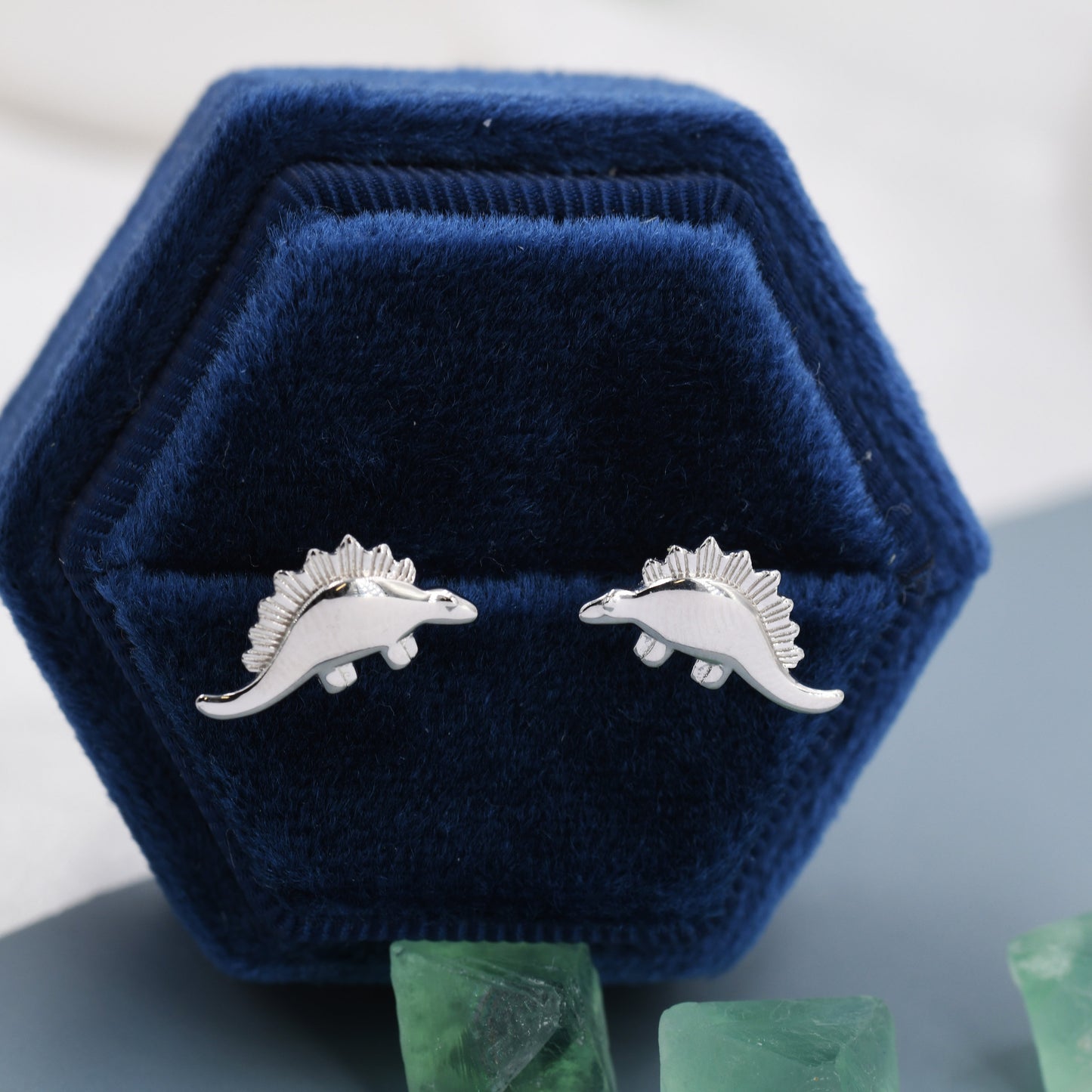 Super Cute Little Stegosaurus Dinosaur Stud Earrings in Sterling Silver