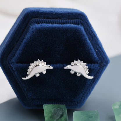 Super Cute Little Stegosaurus Dinosaur Stud Earrings in Sterling Silver