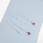 Ruby Red CZ Flower Threader Earrings in Sterling Silver, Silver or Gold, Forget-me-not Floral Ear Threaders, Sparkly CZ Threaders