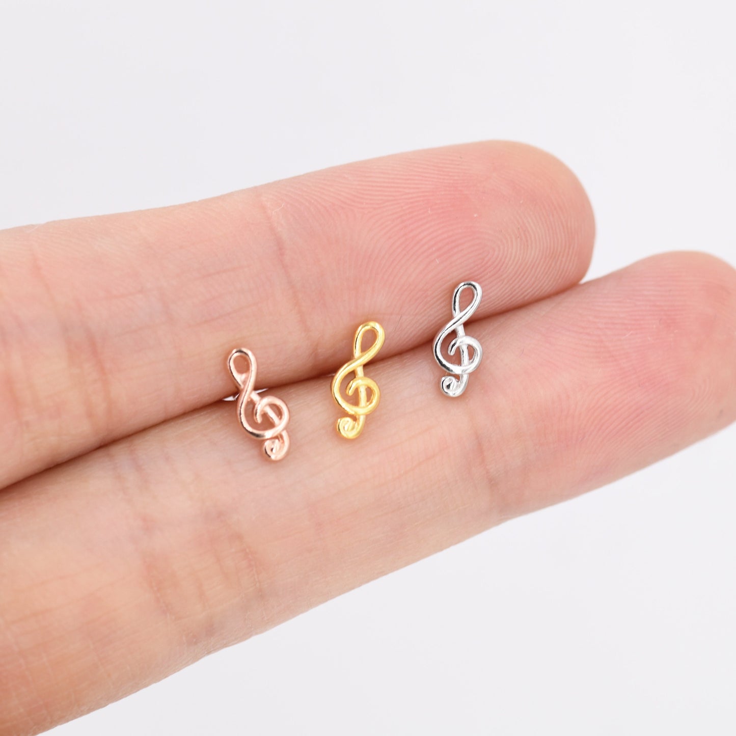 Treble Clef Stud Earrings in Sterling Silver, Music Stud Earrings , Silver Gold or Rose Gold, Musical Earrings