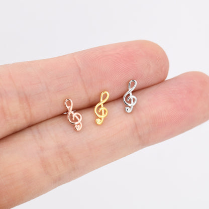 Treble Clef Stud Earrings in Sterling Silver, Music Stud Earrings , Silver Gold or Rose Gold, Musical Earrings