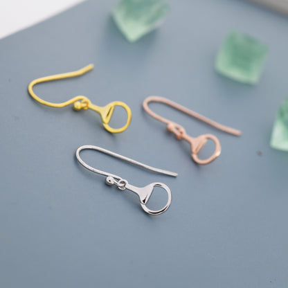 Snaffle Bit Drop Hook Earrings in Sterling Silver, Silver, Gold or Rose Gold, Horse Earrings, Horse Charm, Horse Gift, Horse Jewellery