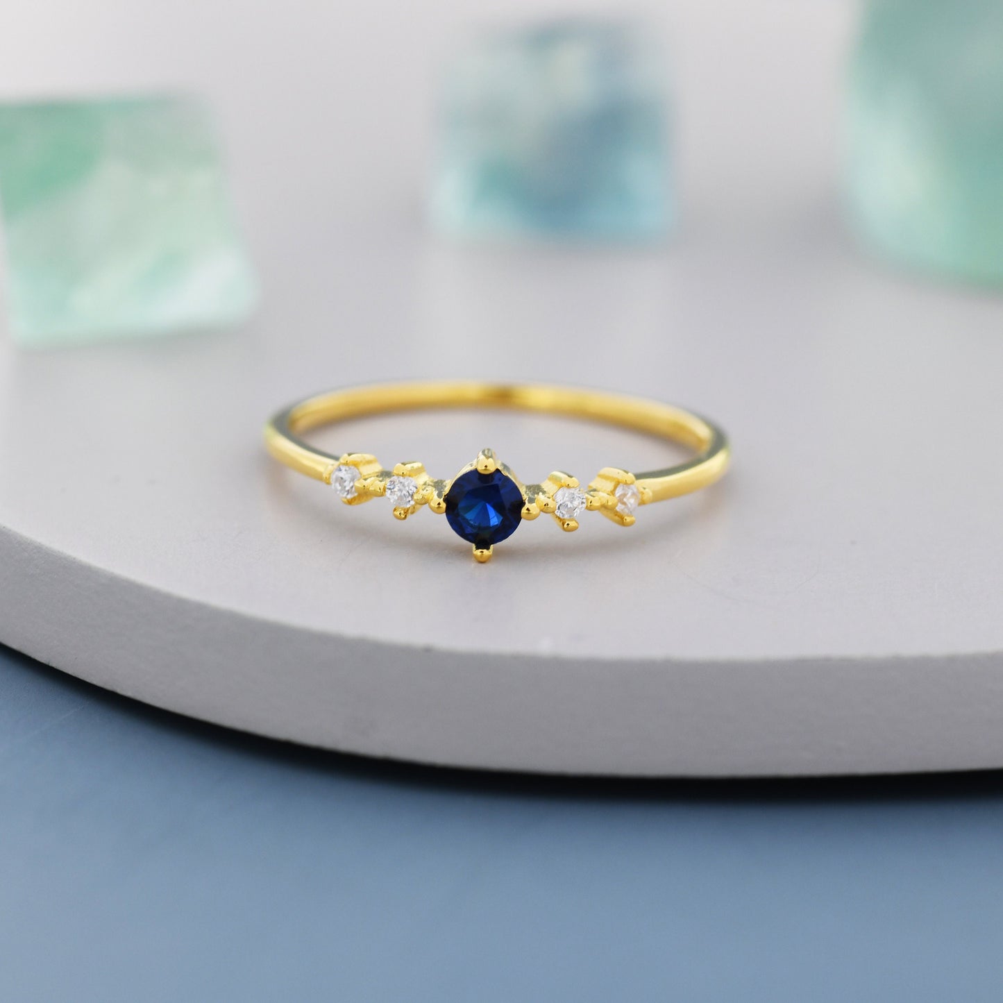 Sapphire Blue CZ Ring in Sterling Silver, Silver or Gold, Delicate Sapphire Ring, Size US 5 - 8