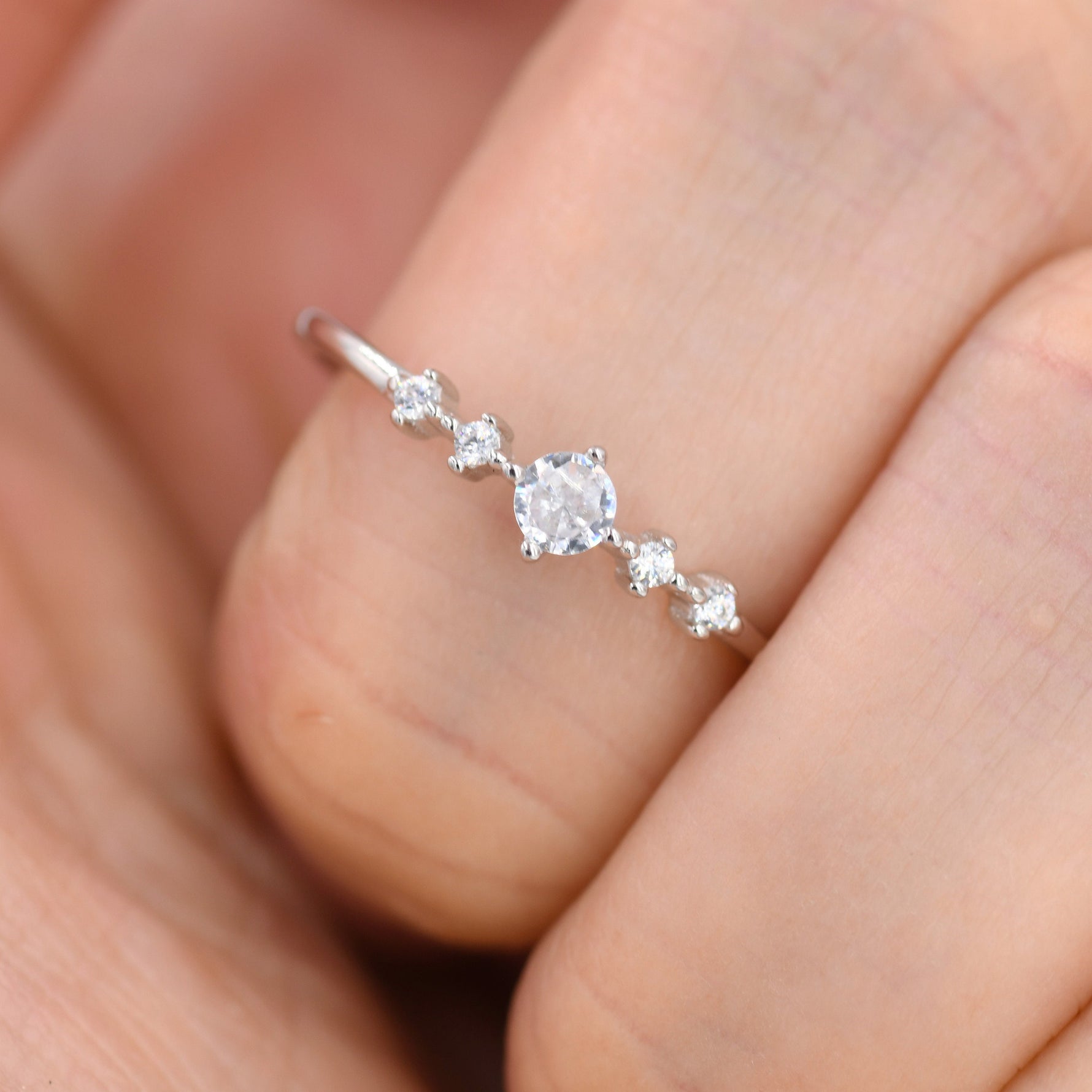 CZ Ring in Sterling Silver, Silver or Gold, Delicate Diamond Ring Ring, Size US 5 - 8
