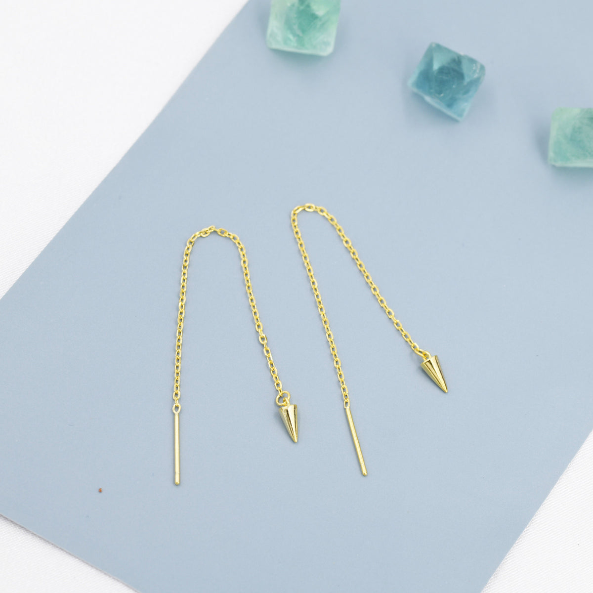 Dangling Spike Threader Earrings in Sterling Silver, Silver, Gold or Rose Gold, Arrow Ear Threaders, Pyramid Threaders