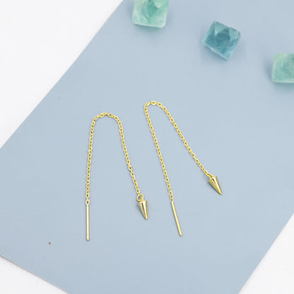 Dangling Spike Threader Earrings in Sterling Silver, Silver, Gold or Rose Gold, Arrow Ear Threaders, Pyramid Threaders