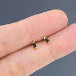 Tiny Black Baguette CZ Stud Earrings in Sterling Silver, Silver or Gold, Geometric Tiny CZ Earrings, Stacking Earrings