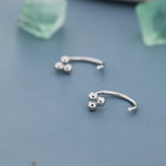 Tiny Three Ball Huggie Hoop Earrings in Sterling Silver, Three Ball Cluster Earrings, Open Hoops, Pull-Through Threader Earrings,