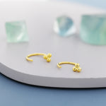 Tiny Three Ball Huggie Hoop Earrings in Sterling Silver, Three Ball Cluster Earrings, Open Hoops, Pull-Through Threader Earrings,