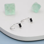 Black Baguette Cut CZ Huggie Hoop Earrings in Sterling Silver, Silver or Gold, Open Hoops, Pull-Through Threader Earrings,