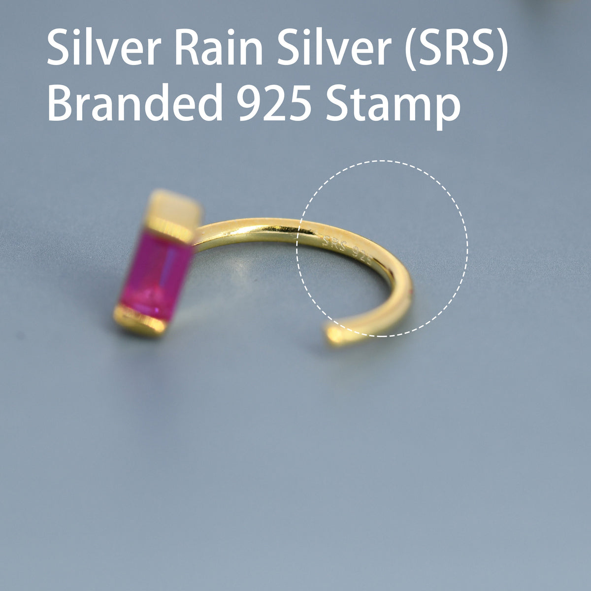 Ruby Pink Baguette Cut CZ Huggie Hoop Earrings in Sterling Silver, Silver or Gold, Open Hoops, Pull-Through Threader Earrings, Ruby Red