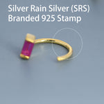 Ruby Pink Baguette Cut CZ Huggie Hoop Earrings in Sterling Silver, Silver or Gold, Open Hoops, Pull-Through Threader Earrings, Ruby Red