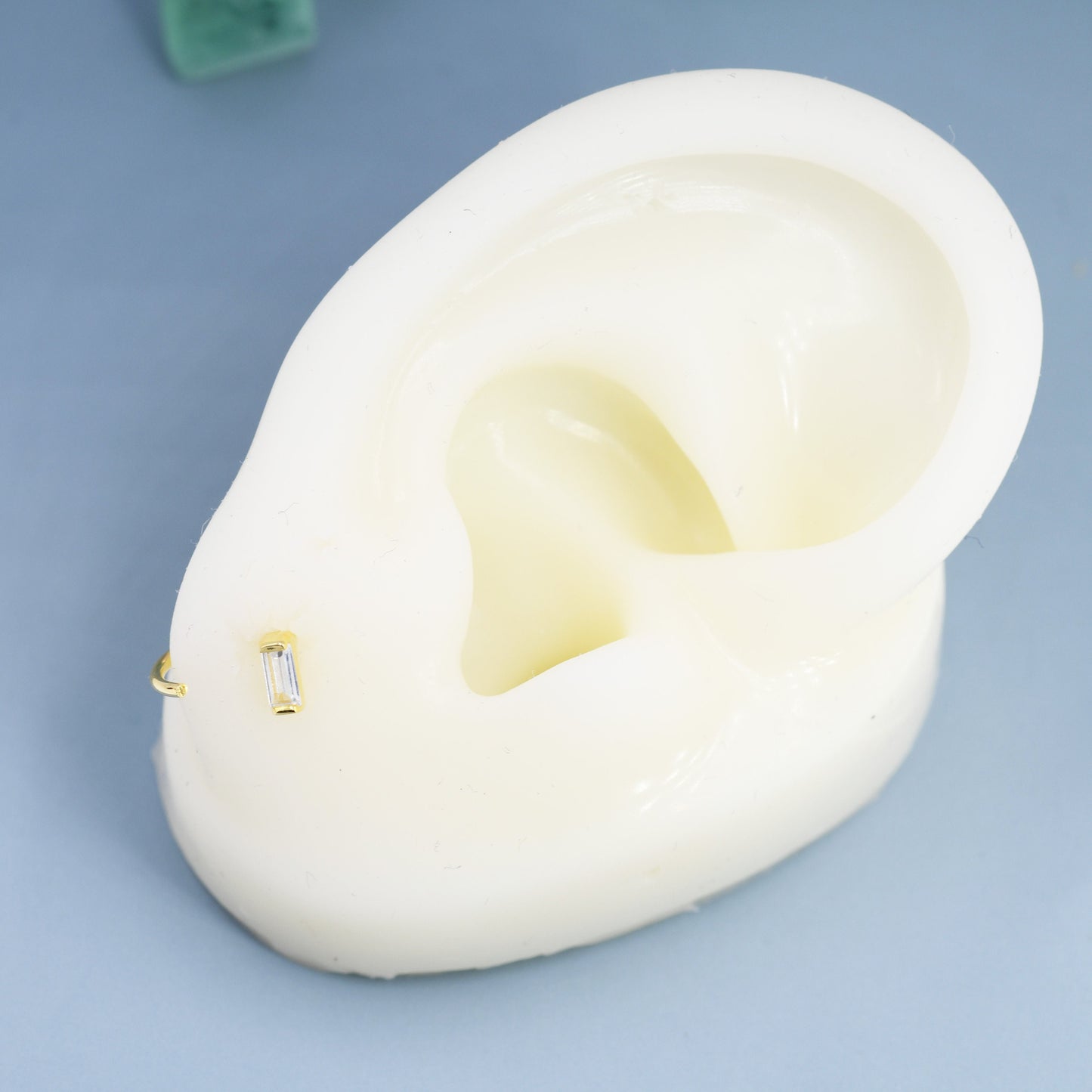 Amethyst Purple Baguette Cut CZ Huggie Hoop Earrings in Sterling Silver, Silver or Gold, Open Hoops, Pull-Through Threader Earrings