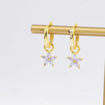Lilac Purple Flower CZ Huggie Hoop in Sterling Silver, Silver or Gold, Minimalist Simple Hoop Earrings, Detachable and Interchangeable