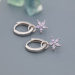 Lilac Purple Flower CZ Huggie Hoop in Sterling Silver, Silver or Gold, Minimalist Simple Hoop Earrings, Detachable and Interchangeable