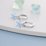 Aquamarine Blue Forget-me-not CZ Flower CZ Huggie Hoop in Sterling Silver, March Birthstone, Detachable and Interchangeable