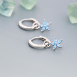 Aquamarine Blue Forget-me-not CZ Flower CZ Huggie Hoop in Sterling Silver, March Birthstone, Detachable and Interchangeable