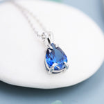Sapphire Blue Pear Cut CZ Necklace in Sterling Silver, 7 x 9mm, Blue Droplet necklace, Diamond CZ, September Birthstone