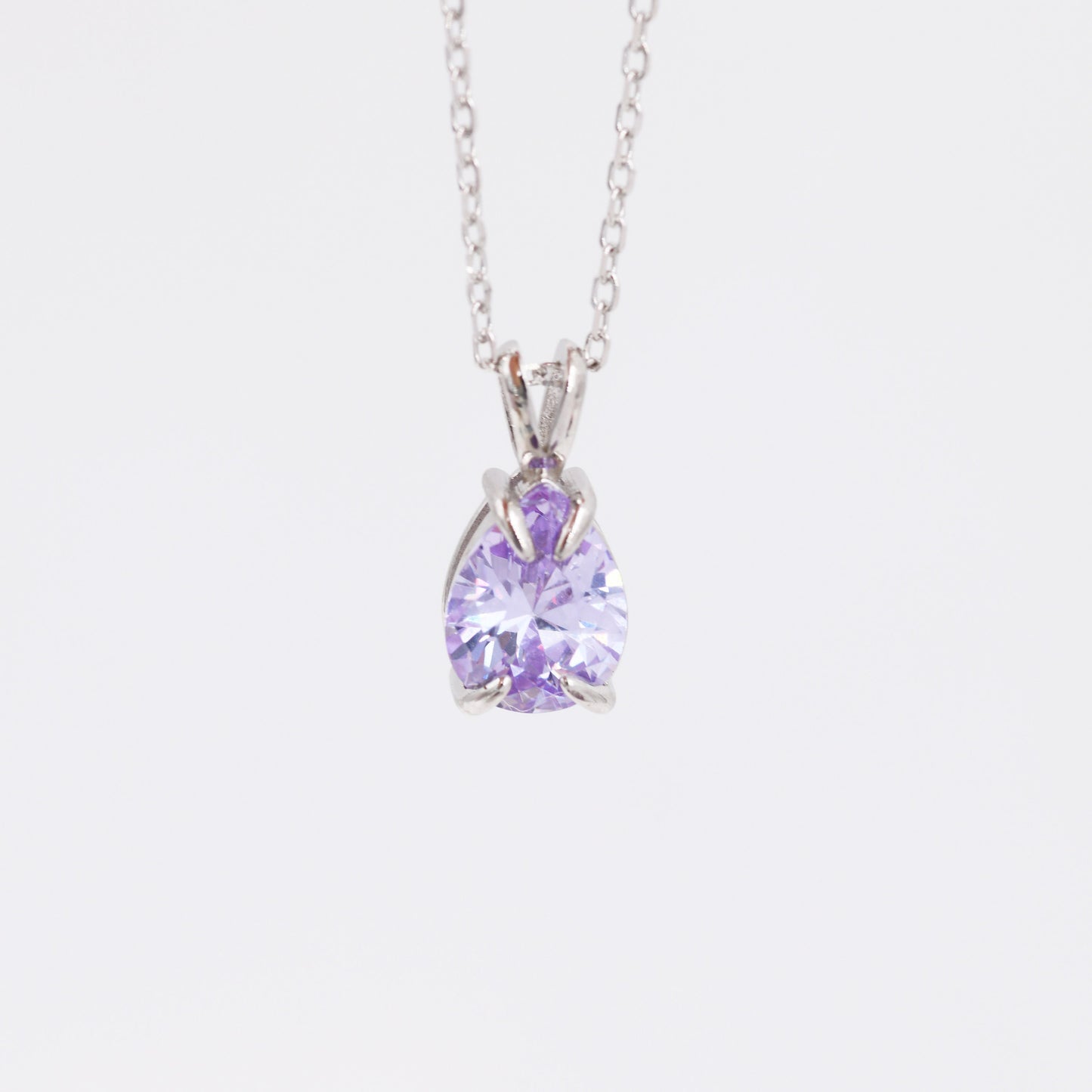 Alexandrite Purple Blue Pear Cut CZ Necklace in Sterling Silver, 7 x 9mm, Purple Droplet necklace, Diamond CZ, June Birthstone