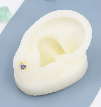 Sterling Silver Purple Heart CZ Stud Earrings, Silver or Gold, Heart Stud Earrings, Stacking Earrings