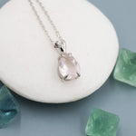 Genuine Rose Quartz Pear Cut Necklace in Sterling Silver, 7 x 9mm, Natural Real Pink Rose Quartz Droplet necklace