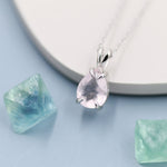 Genuine Rose Quartz Pear Cut Necklace in Sterling Silver, 7 x 9mm, Natural Real Pink Rose Quartz Droplet necklace