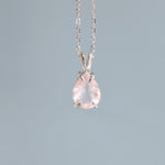 Genuine Rose Quartz Pear Cut Necklace in Sterling Silver, 7 x 9mm, Natural Real Pink Rose Quartz Droplet necklace